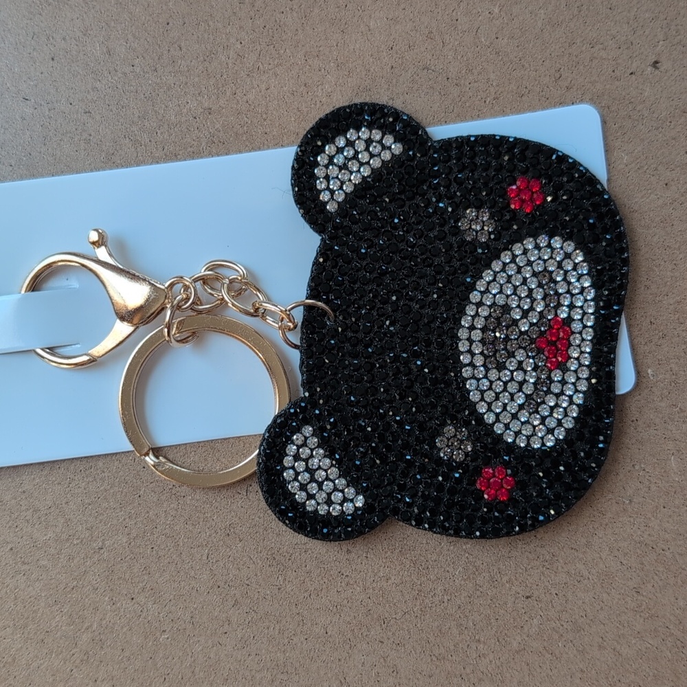 Black Bear Rhinestone Keychain Bag Charm - Picture 2 of 6